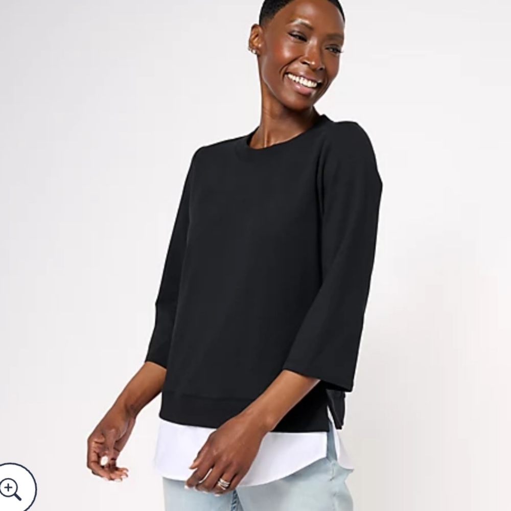 Joan Rivers 3/4 Sleeve French Terry Mixed Media Top large
